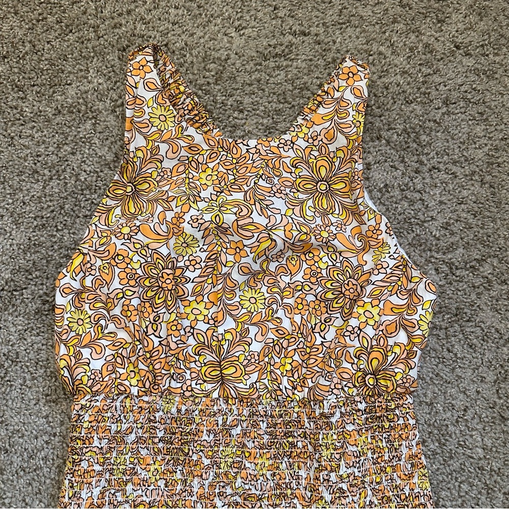 J Crew Collection Smocked Cross Back Dress in Medallion Floral Midi - Picture 6 of 8